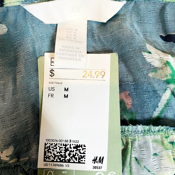 NEW! H&M Floral Strappy Ruffled Crop Top Tie Teal - M - Picture 4 of 5